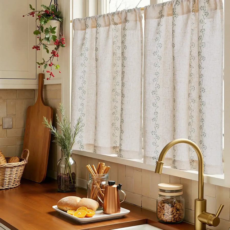 Cute Hello Kitty Paw-Inspired Floral Kitchen Curtains - Jinchan Home