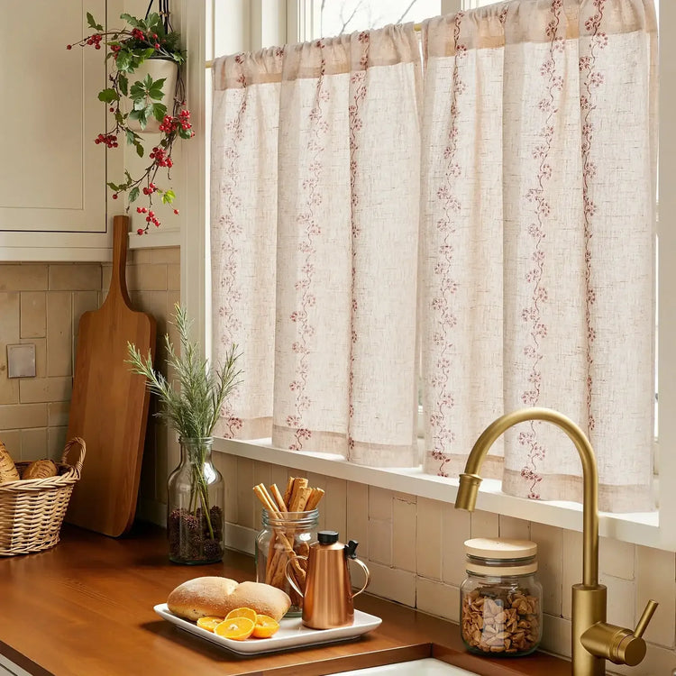 Cute Hello Kitty Paw-Inspired Floral Kitchen Curtains - Jinchan Home