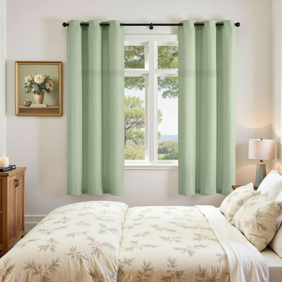 Solid Linen Textured Grommet Curtains - Jinchan Home
