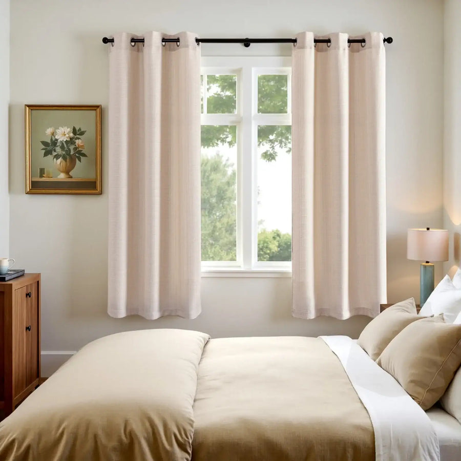 Solid Linen Textured Grommet Curtains - Jinchan Home