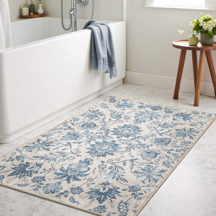 Vintage Distressed Large Floral Scrollwork Area Rug - Jinchan Home