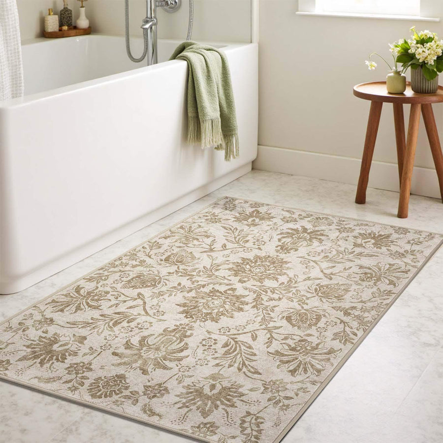 Vintage Distressed Large Floral Scrollwork Area Rug - Jinchan Home