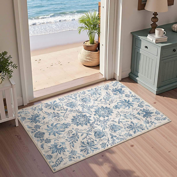 Vintage Distressed Large Floral Scrollwork Area Rug - Jinchan Home