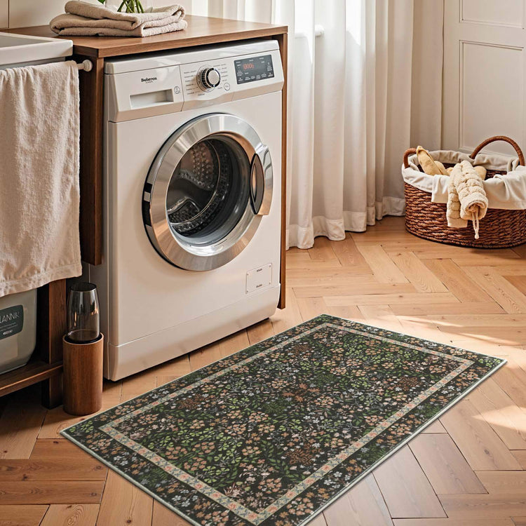 Hand-Painted Vintage Foliage & Floral Area Rug - Jinchan Home