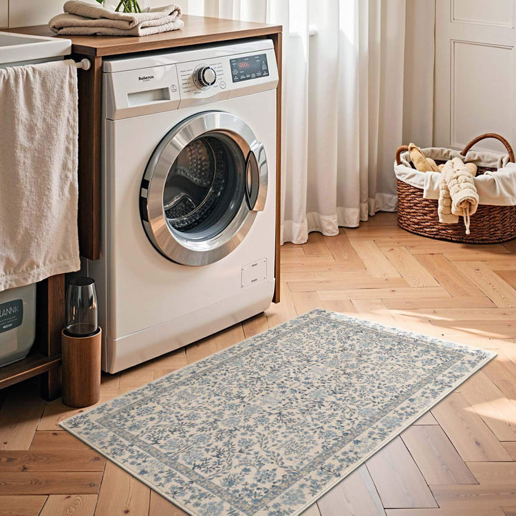 Hand-Painted Vintage Foliage & Floral Area Rug - Jinchan Home