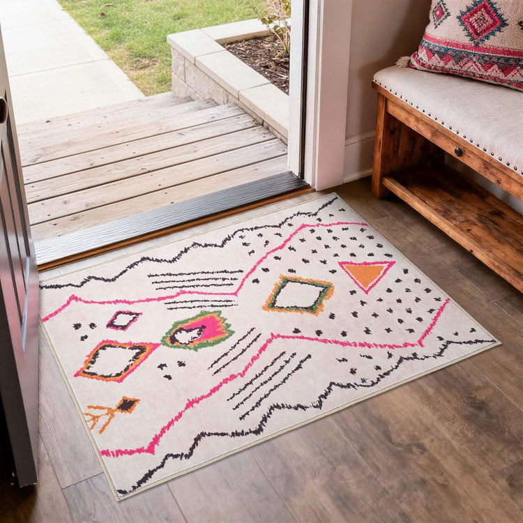 Boho Doodle Geometric Tribal Area Rug - Jinchan Home