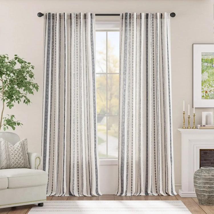 Cross Ripple Print Linen Blend 3-in-1 Curtains - Jinchan Home