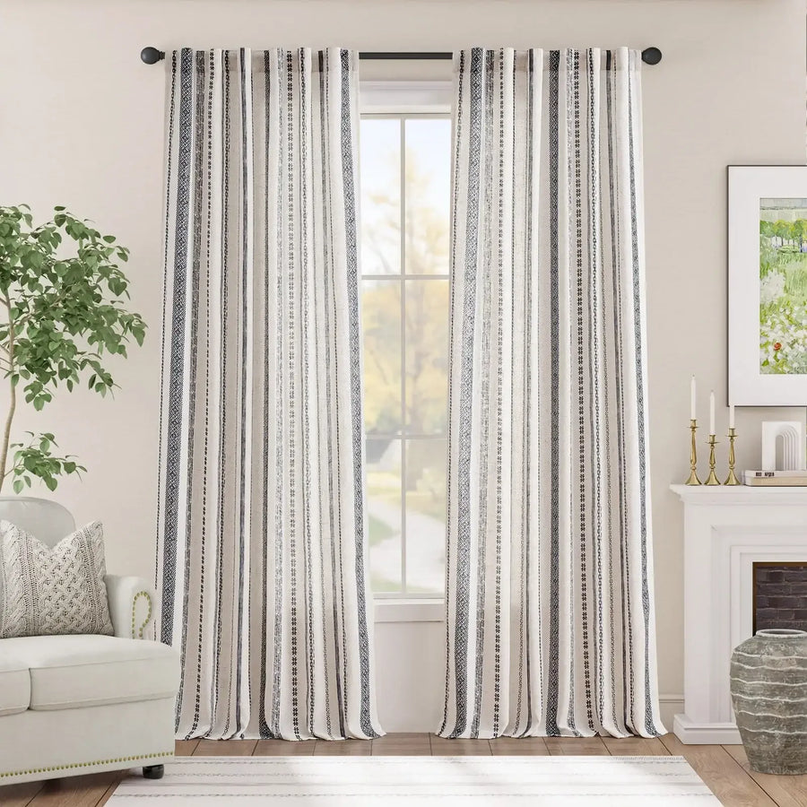Cross Ripple Print Linen Blend 3-in-1 Curtains - Jinchan Home