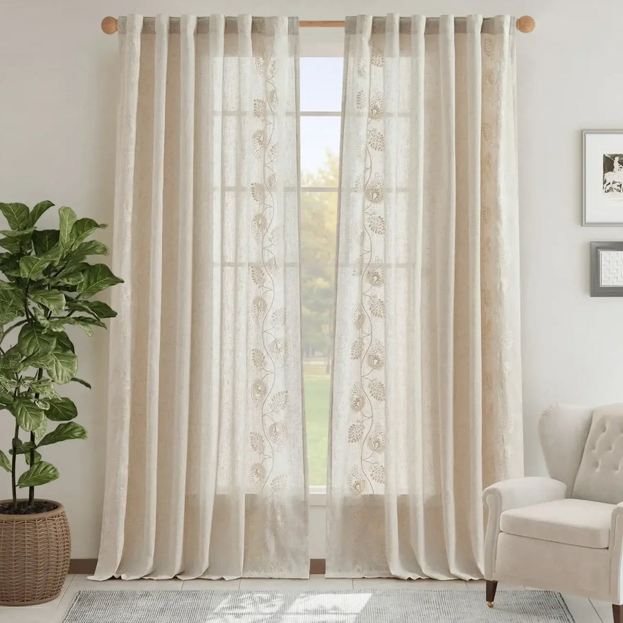 Nut Pattern Embroidered 3-in-1 Rod Pocket Curtains - Jinchan Home