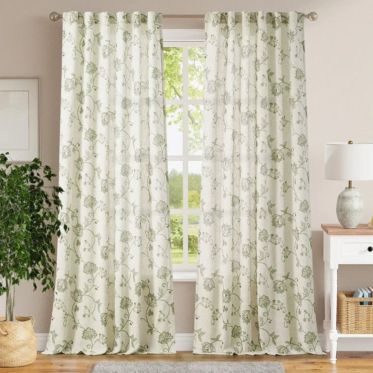 Poly-Linen Cross-Textured Iris Printed Curtains - Jinchan Home