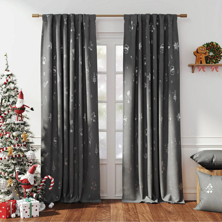 Gingerbread Man & Santa Christmas Motif Curtains - Jinchan Home