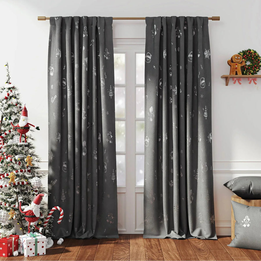 Gingerbread Man & Santa Christmas Motif Curtains - Jinchan Home
