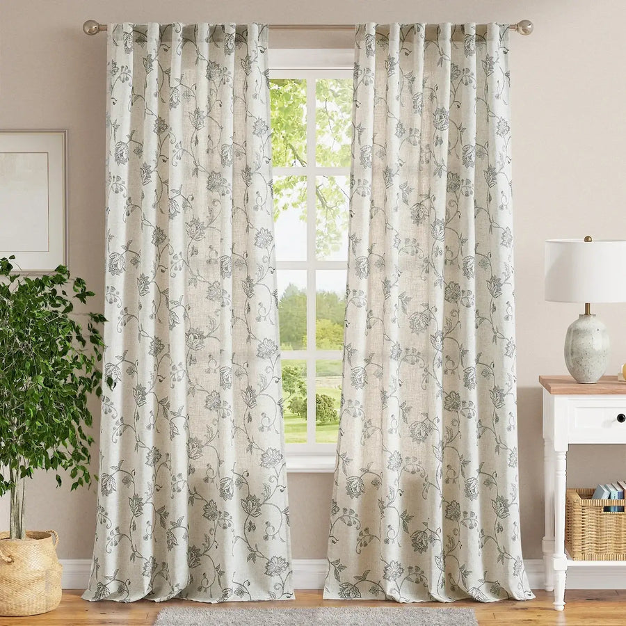 Poly-Linen Cross-Textured Iris Printed Curtains - Jinchan Home