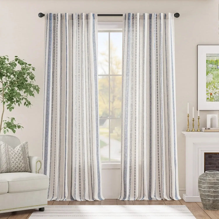 Cross Ripple Print Linen Blend 3-in-1 Curtains - Jinchan Home