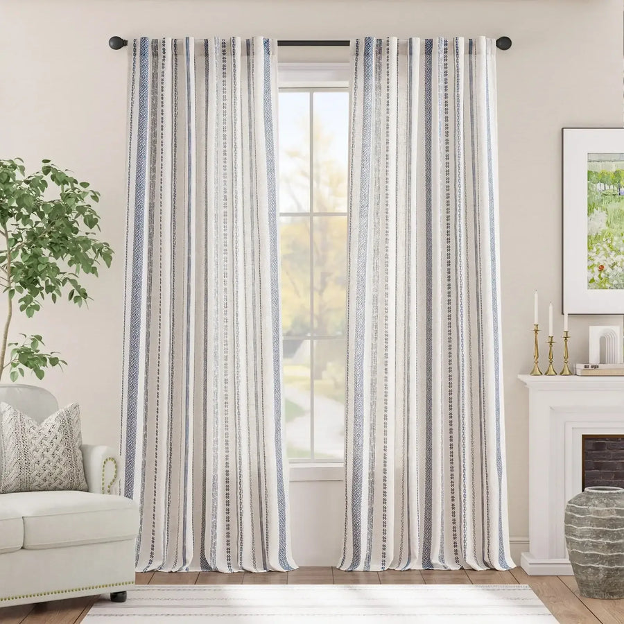 Cross Ripple Print Linen Blend 3-in-1 Curtains - Jinchan Home