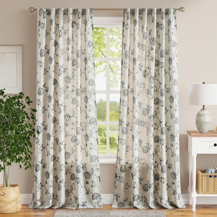 Poly-Linen Cross-Textured Iris Printed Curtains - Jinchan Home