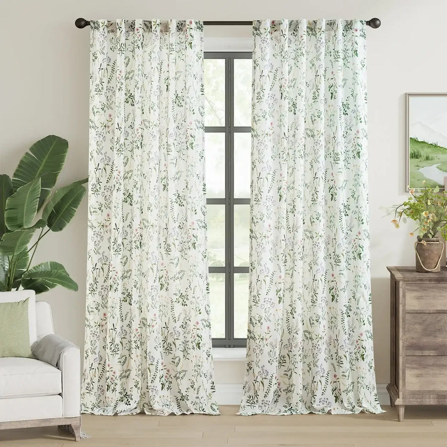Wildflower Watercolor Linen Curtains - Jinchan Home