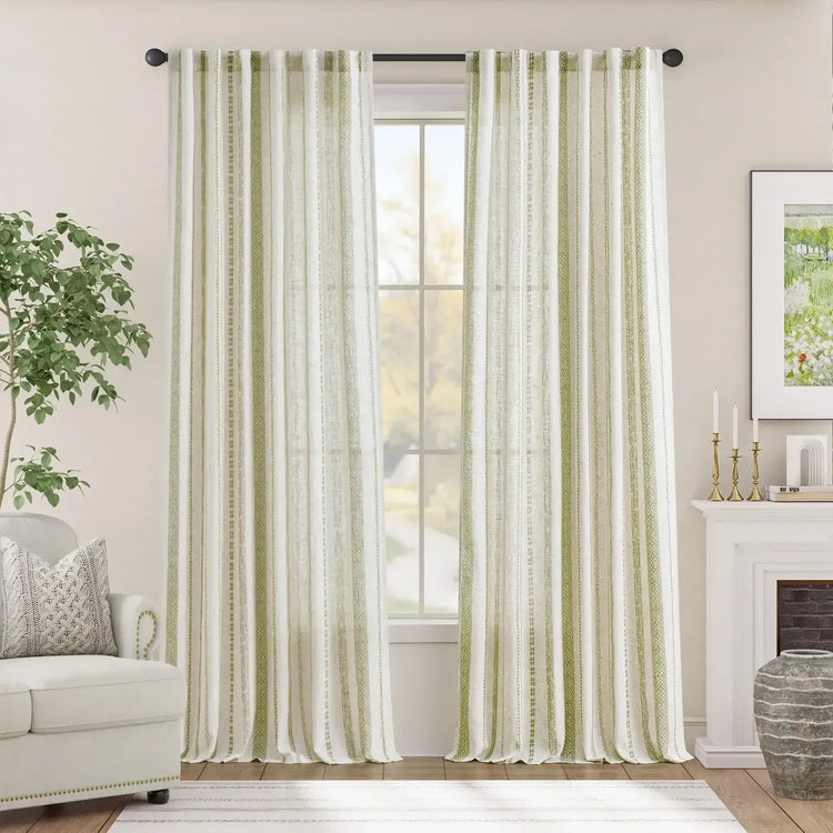 Cross Ripple Print Linen Blend 3-in-1 Curtains - Jinchan Home