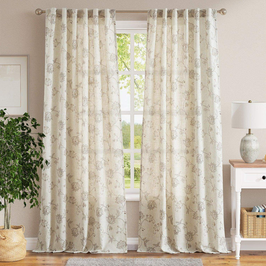 Poly-Linen Cross-Textured Iris Printed Curtains - Jinchan Home