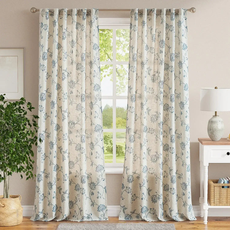 Poly-Linen Cross-Textured Iris Printed Curtains - Jinchan Home