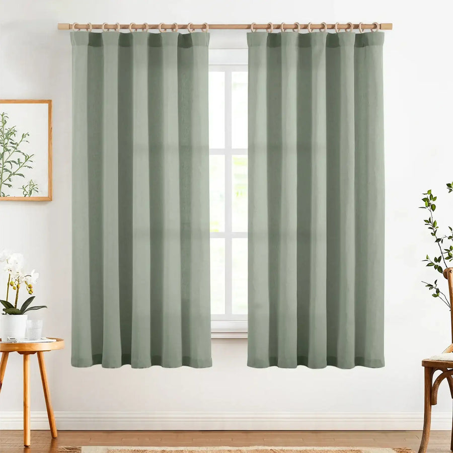 Solid Linen-Blend Flat Curtains - Jinchan Home