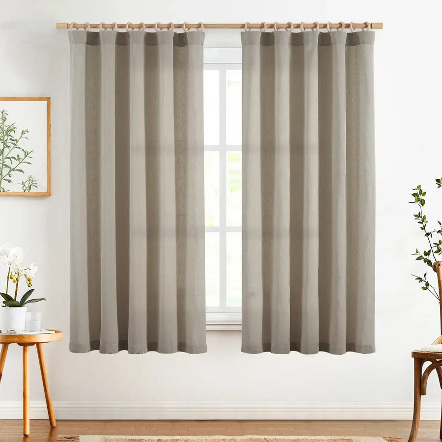 Solid Linen-Blend Flat Curtains - Jinchan Home