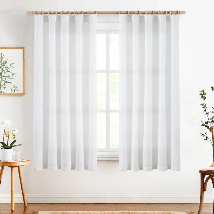 Solid Linen-Blend Flat Curtains - Jinchan Home