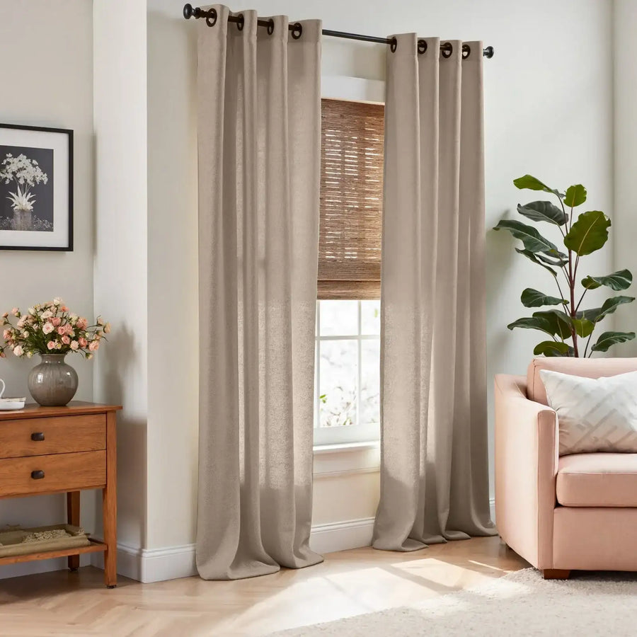 Solid Color Linen Blend Grommet Curtains - Jinchan Home