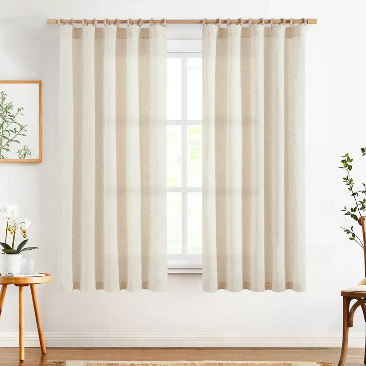 Solid Linen-Blend Flat Curtains - Jinchan Home