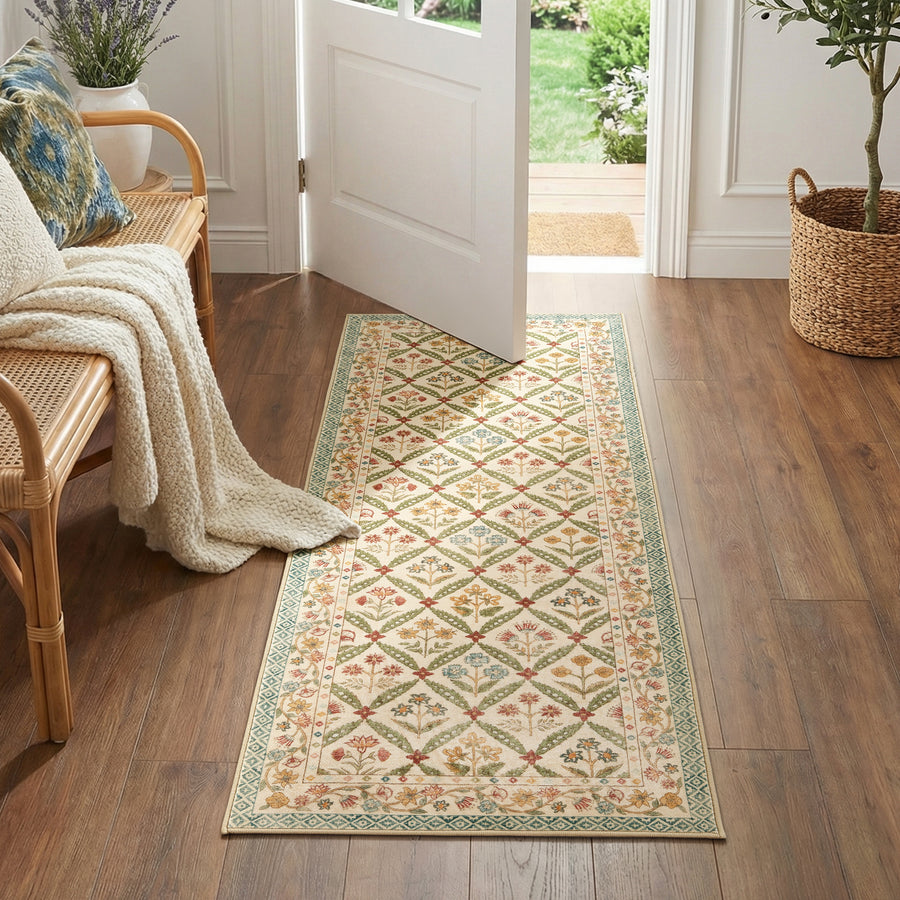 Vintage Floral Polypropylene Area Rug - Jinchan Home