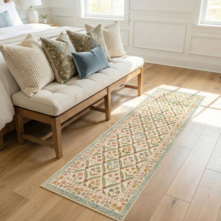 Vintage Floral Polypropylene Area Rug - Jinchan Home