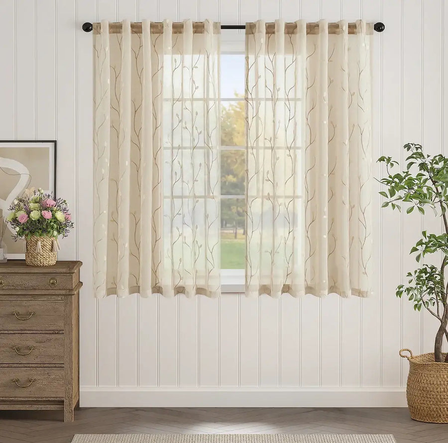 Leaf Embroidered Semi Sheers Curtains - Jinchan Home