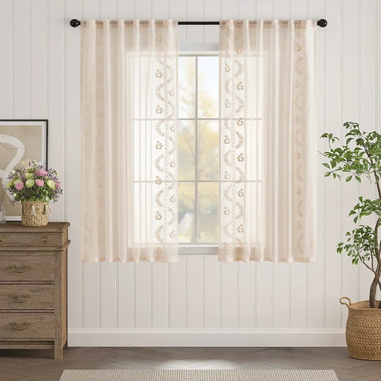 Embroidered Floral Sheer Curtains - Jinchan Home