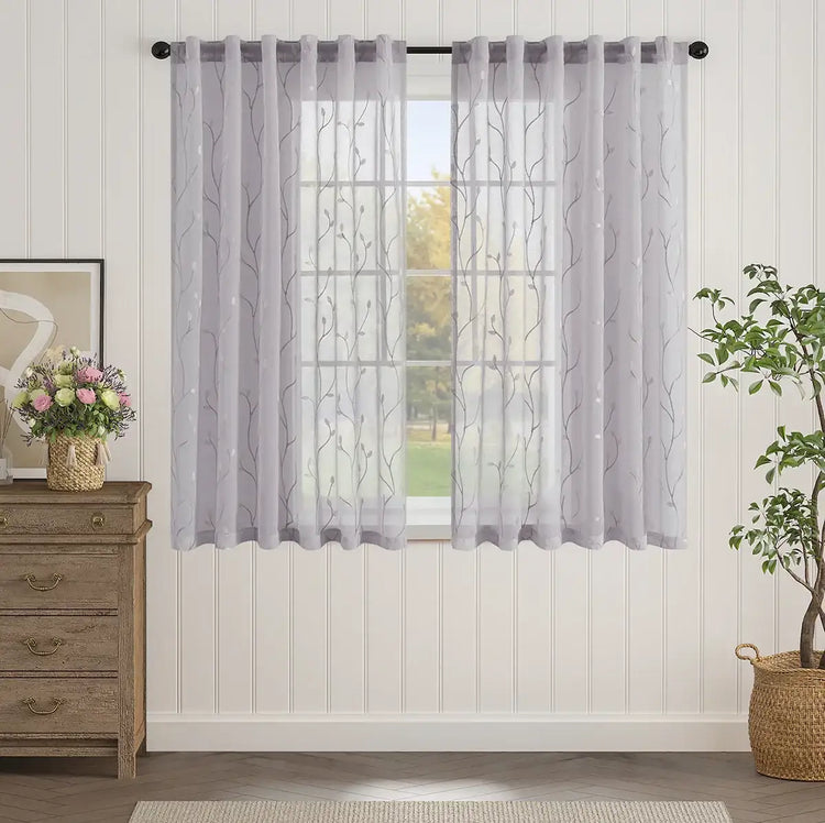 Leaf Embroidered Semi Sheers Curtains - Jinchan Home