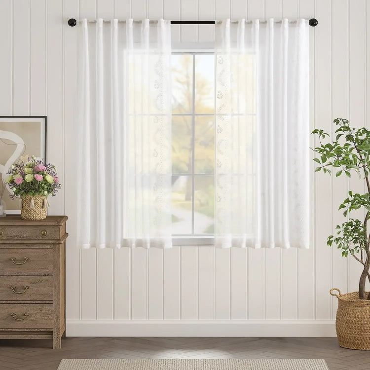 Embroidered Floral Sheer Curtains - Jinchan Home