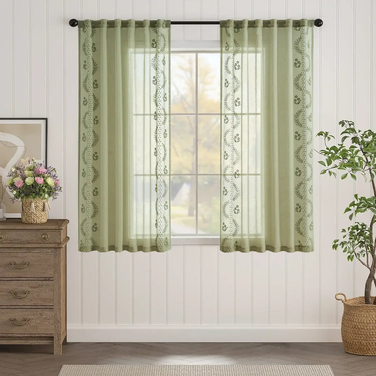 Embroidered Floral Sheer Curtains - Jinchan Home
