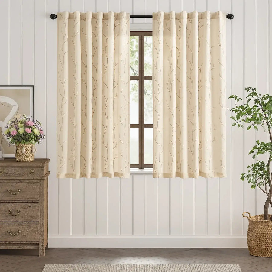 Vine Leaf Embroidered Lined Curtains - Jinchan Home