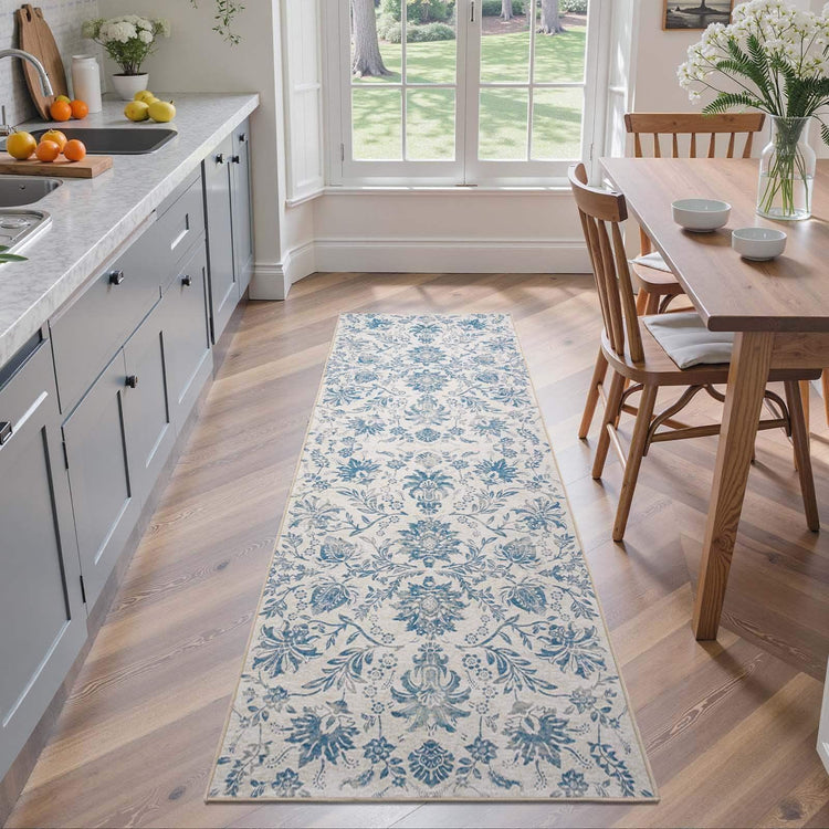 Vintage Distressed Large Floral Scrollwork Area Rug - Jinchan Home