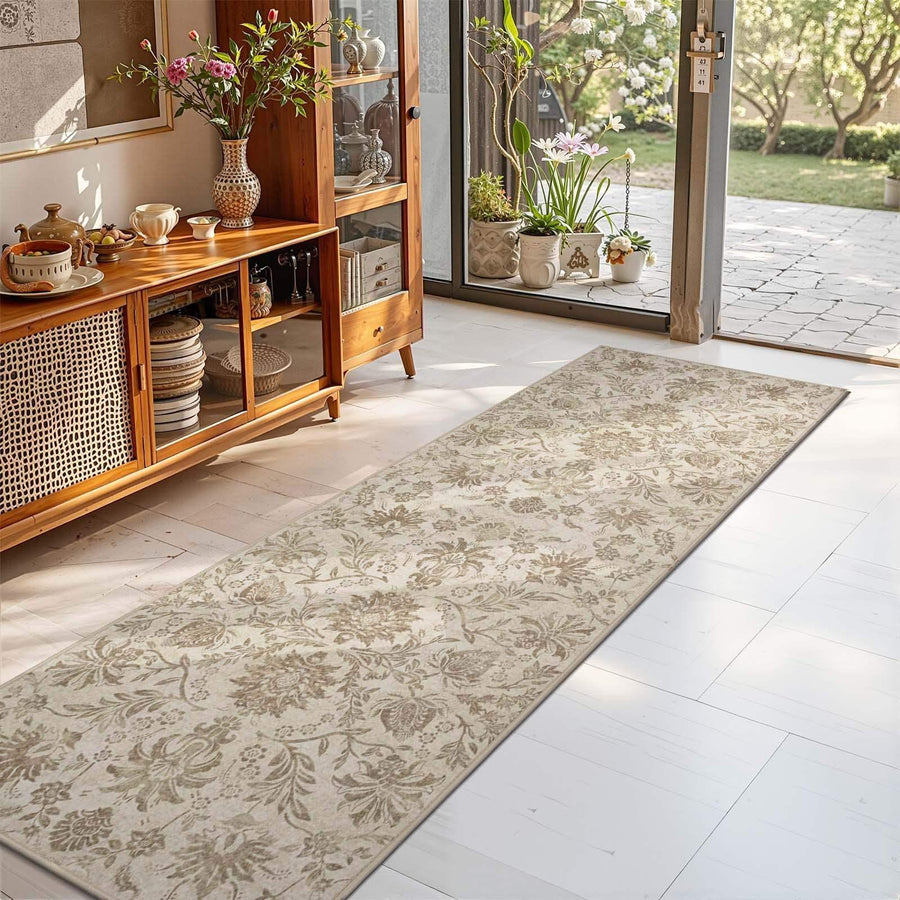 Vintage Distressed Large Floral Scrollwork Area Rug - Jinchan Home