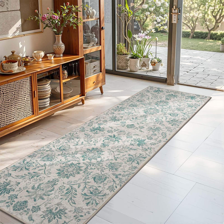 Vintage Distressed Large Floral Scrollwork Area Rug - Jinchan Home