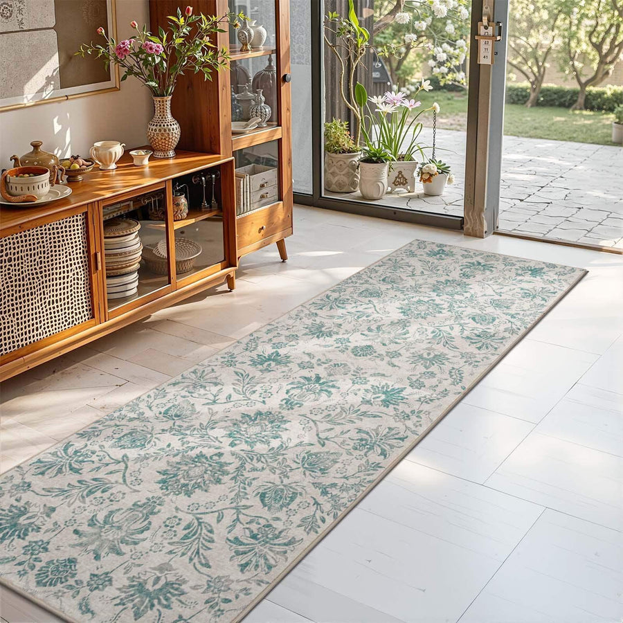 Vintage Distressed Large Floral Scrollwork Area Rug - Jinchan Home