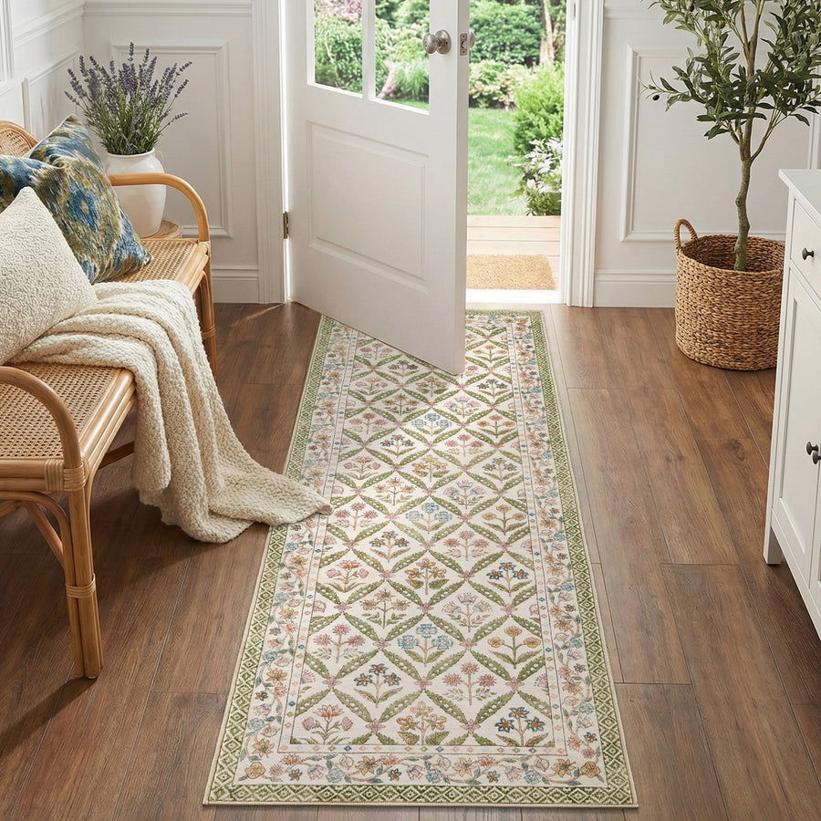 Vintage Floral Polypropylene Area Rug - Jinchan Home