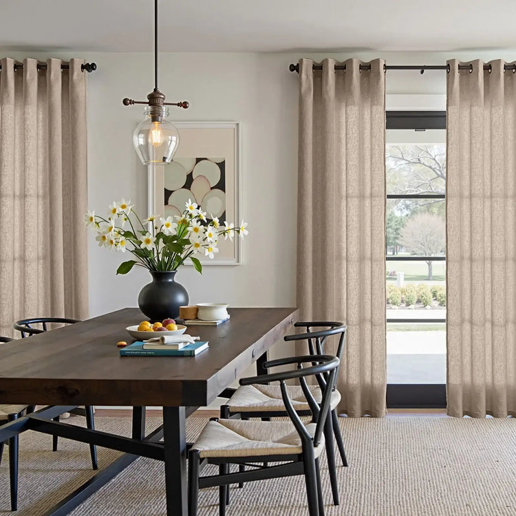 Solid Color Linen Blend Grommet Curtains - Jinchan Home