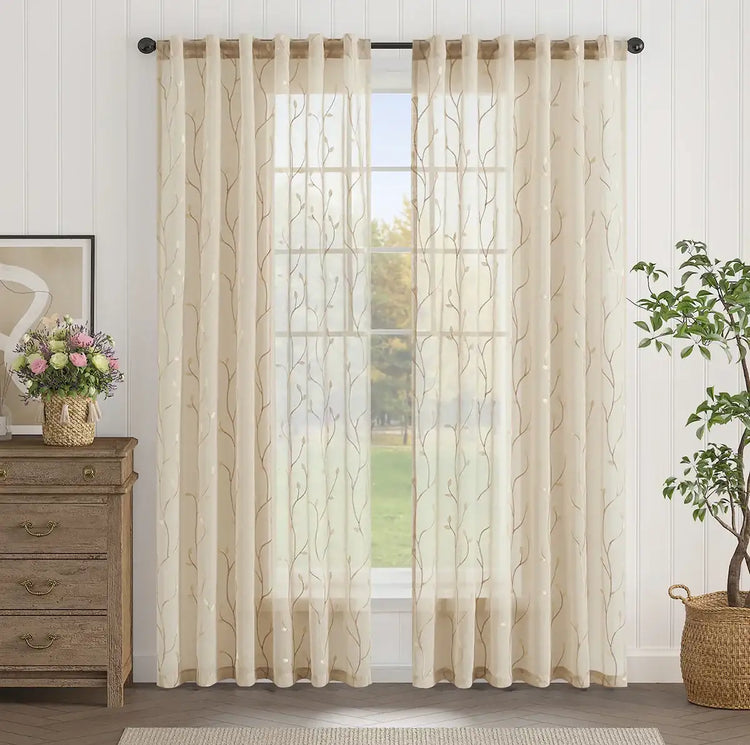 Leaf Embroidered Semi Sheers Curtains - Jinchan Home