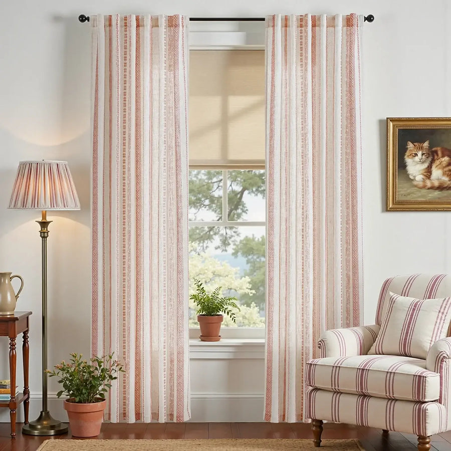 Cross Ripple Print Linen Blend 3-in-1 Curtains - Jinchan Home