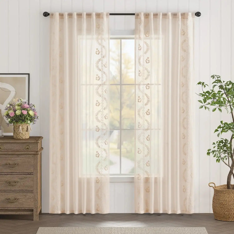Embroidered Floral Sheer Curtains - Jinchan Home