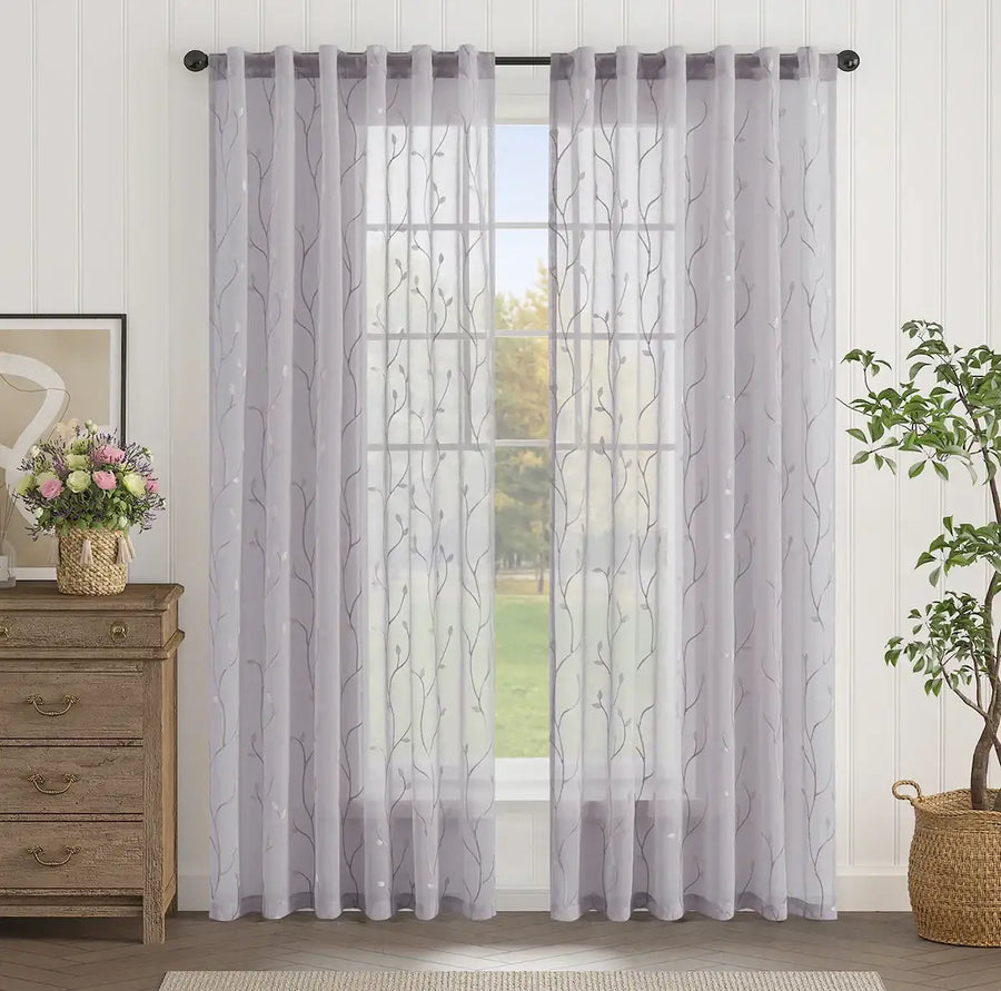 Leaf Embroidered Semi Sheers Curtains - Jinchan Home