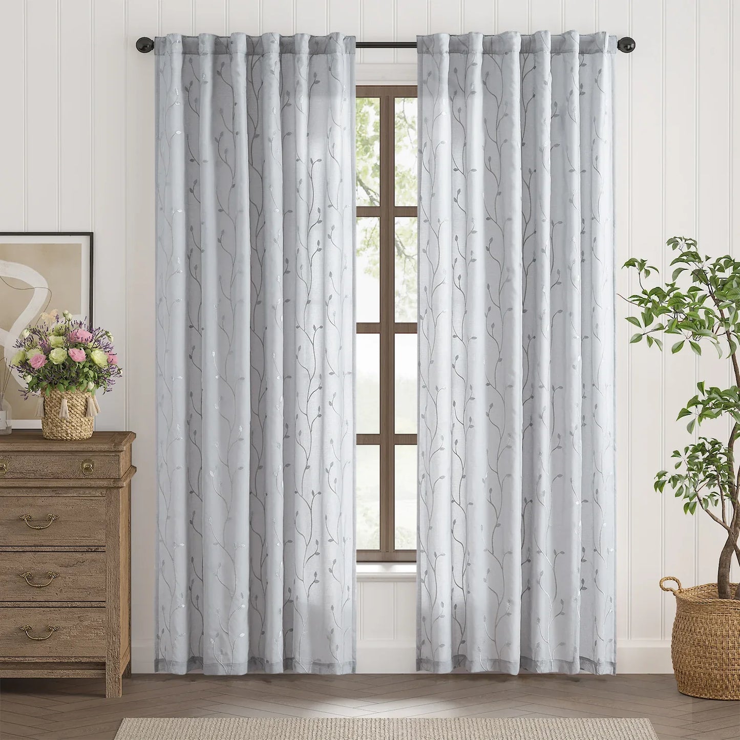 Vine Leaf Embroidered Lined Curtains - Jinchan Home