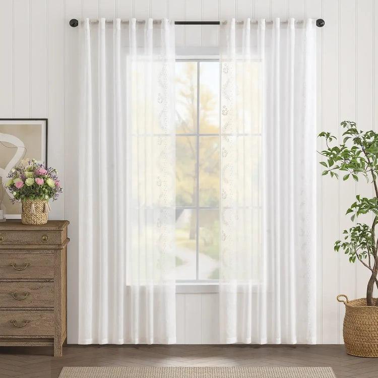 
                    
                      Embroidered Floral Sheer Curtains - Jinchan Home
                    
                  
