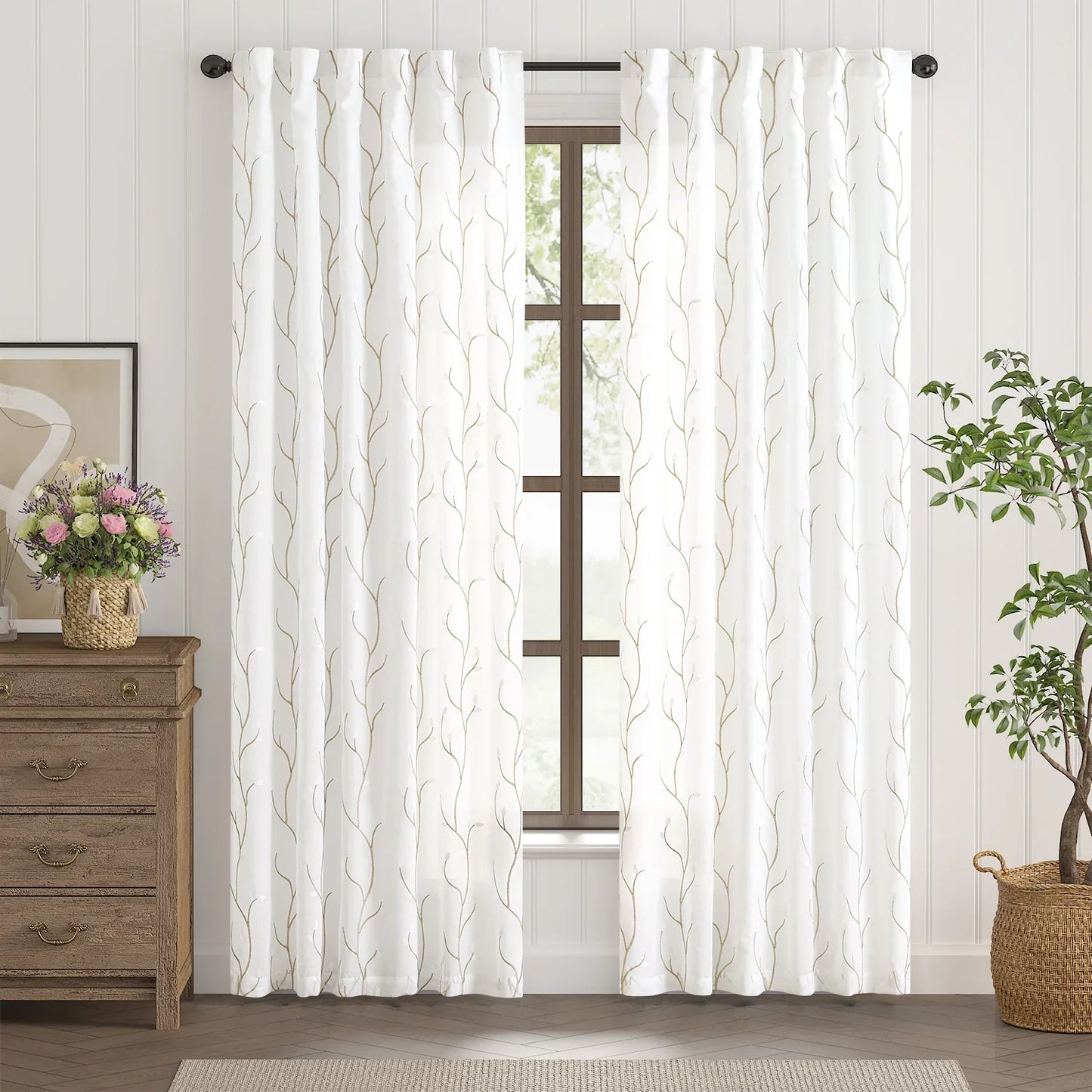 Vine Leaf Embroidered Lined Curtains - Jinchan Home